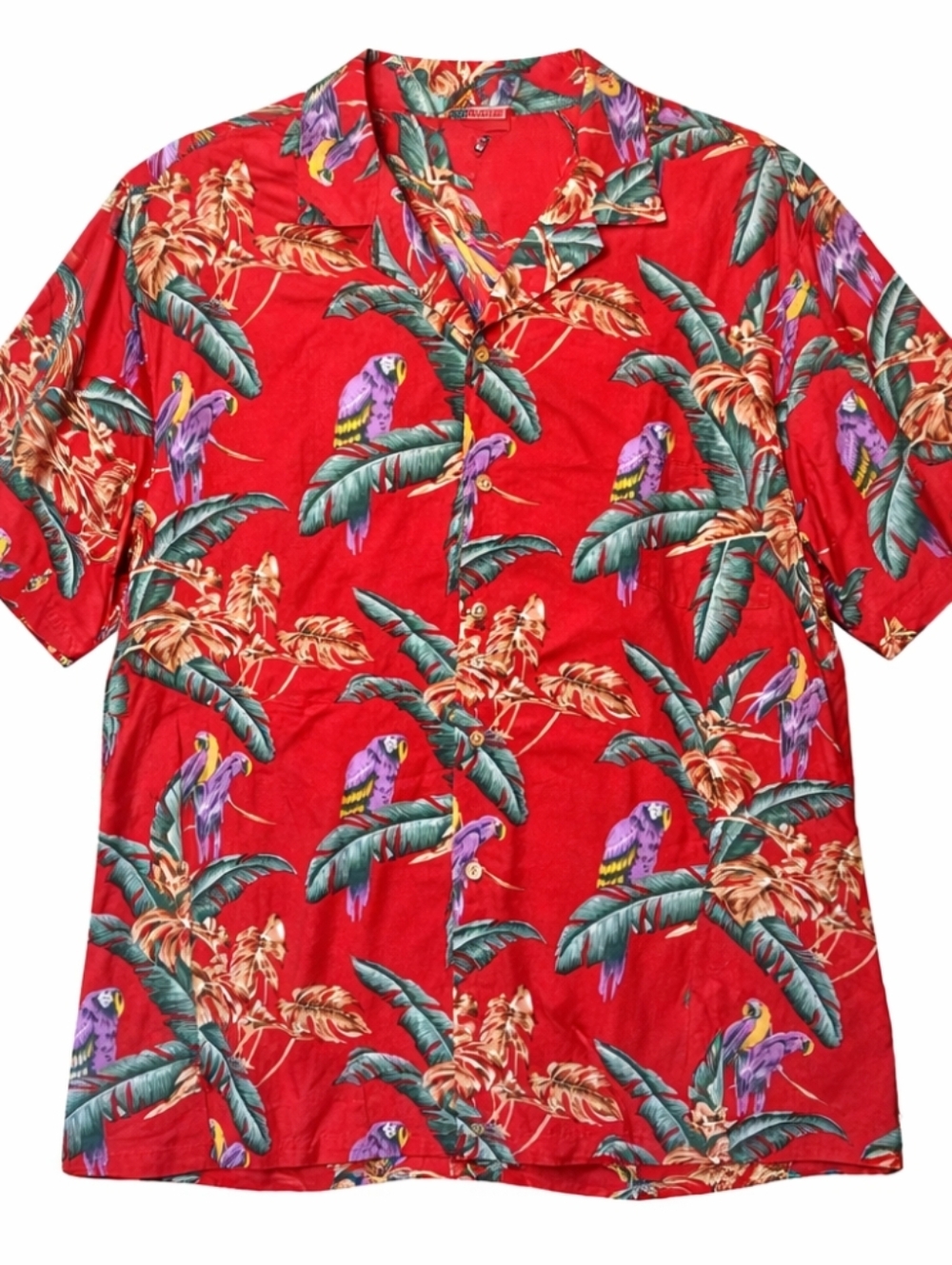 VTG Paradise‎ Found Magnum PI Hawaiian Shirt Mens 4XL Red Parrots Palm Trees USA